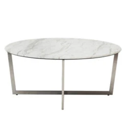 Paige Round Coffee Table - White/Stainless Steel