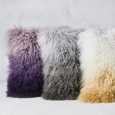 Ombre Mongolian Pillow 22" - White/Gold - Image 3