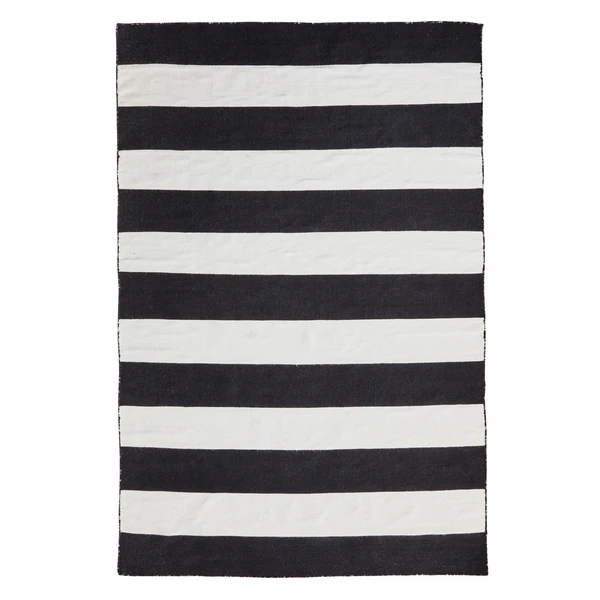Accra Outdoor Stripe Rug - Black/Ivory - Image 3