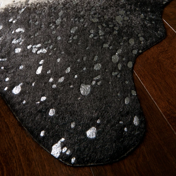 Metallic Faux Cowhide Rug - Black/Silver - Image 3